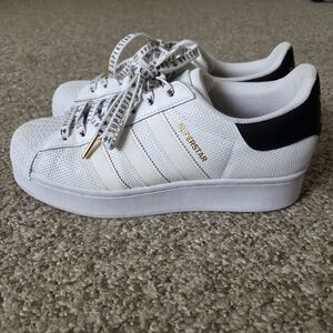 Adidas Originals Superstar Bold Platform Shoes White Black Gold‎ Wmns Sz 8.5